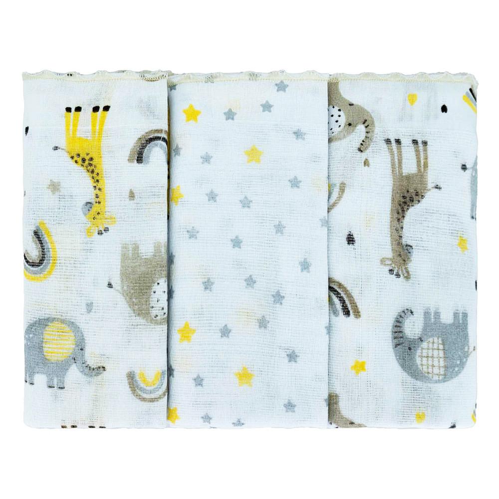 Kit Fralda De Pano Bublim Festonê Girafa - 3 Peças