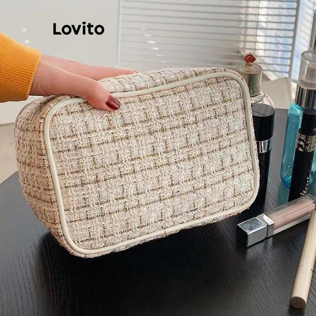 Lovito Elegante Bolsas De Maquiagem De Beleza Tweed Bolsas De Maquiagem Estilo Hepburn Alta Capacidade Feminino