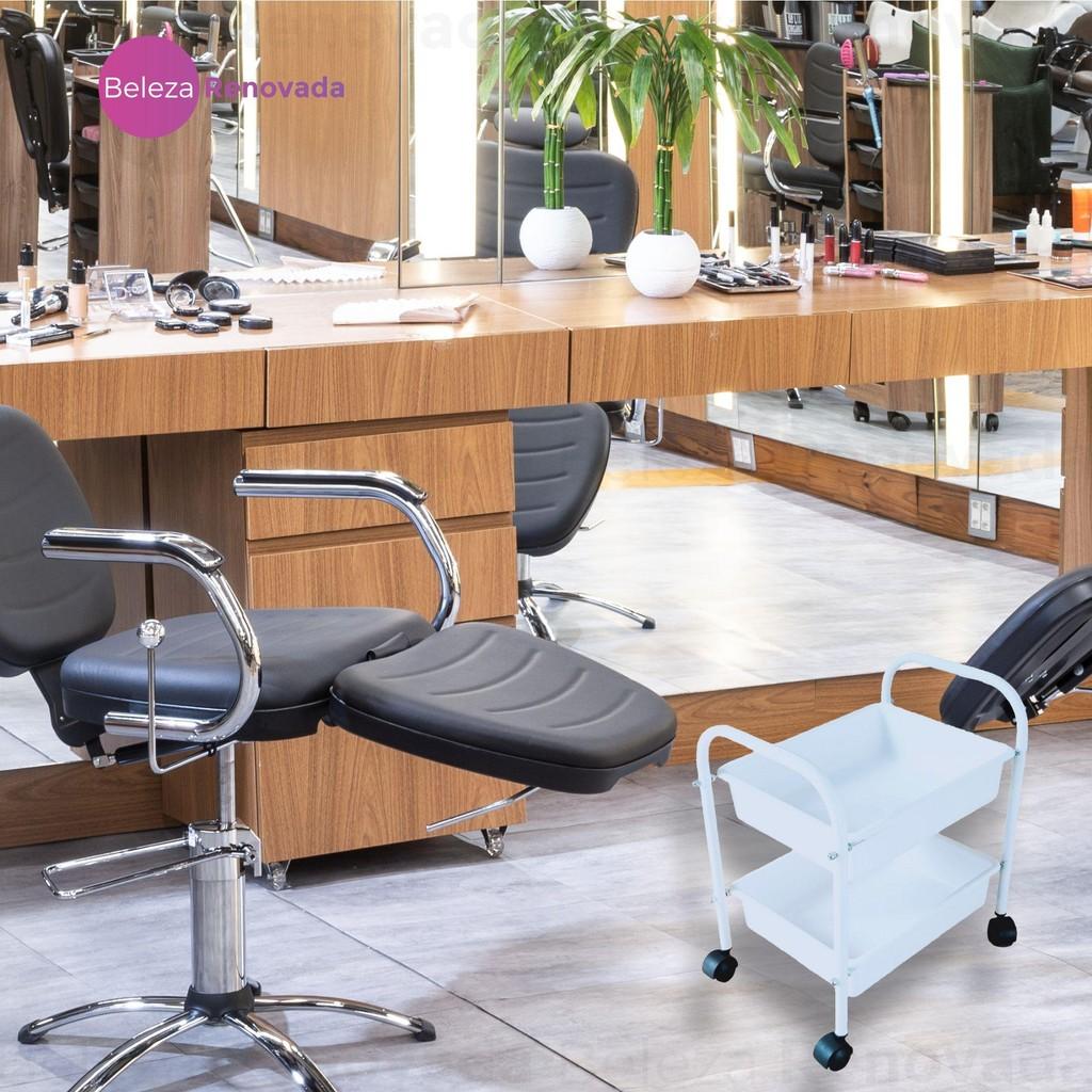 Carrinho Porta Esmalte Auxiliar Manicure 2 Bandejas