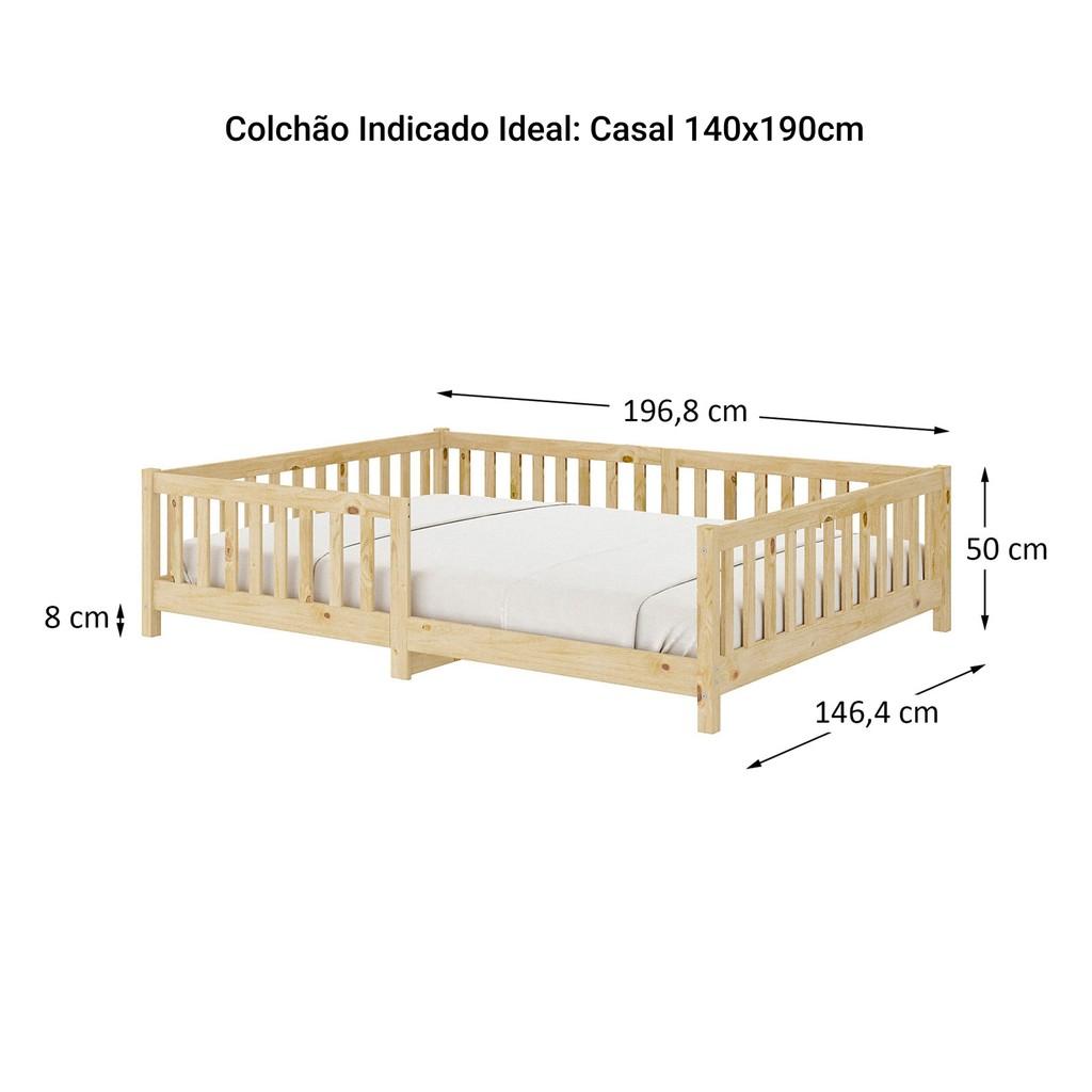 Cama Montessori Casal Infantil Grade Madeira Chão Natural Eva