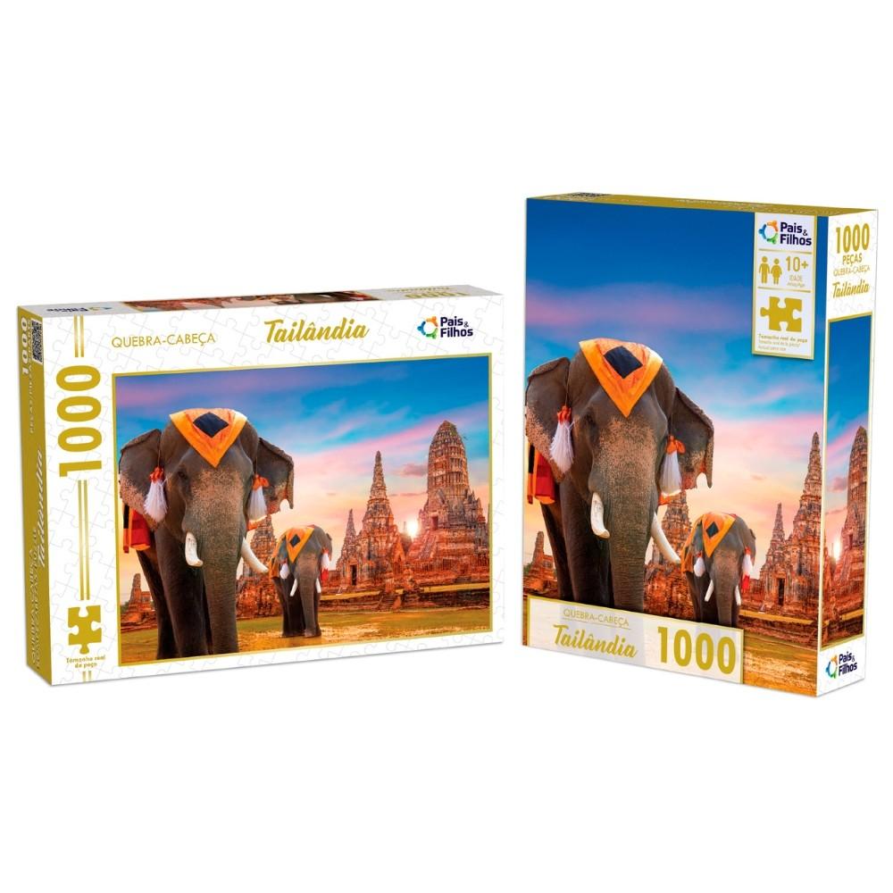 Quebra Cabeça Tailândia 1000 Peças Pais E Filhos Puzzle Paisagem Turístico Templos Elefantes Quadro