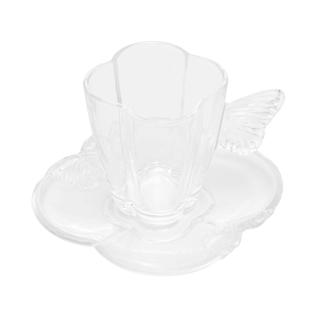 Jogo 4 Xícaras De Café 80ml Com Pires De Vidro Butterfly Wolff Elegância E Charme Na Sua Mesa