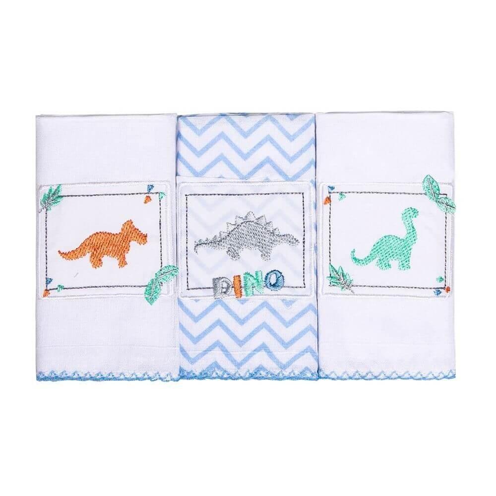 Kit Pano De Boca Papi Bordados Karinho Dino - 03 Peças
