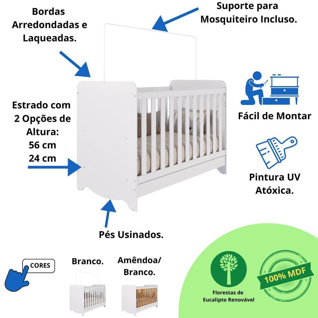 Quarto Bebê Completo Berço Americano Ben Guarda Roupa Uli 2 Portas C/Prateleiras 100 Mdf