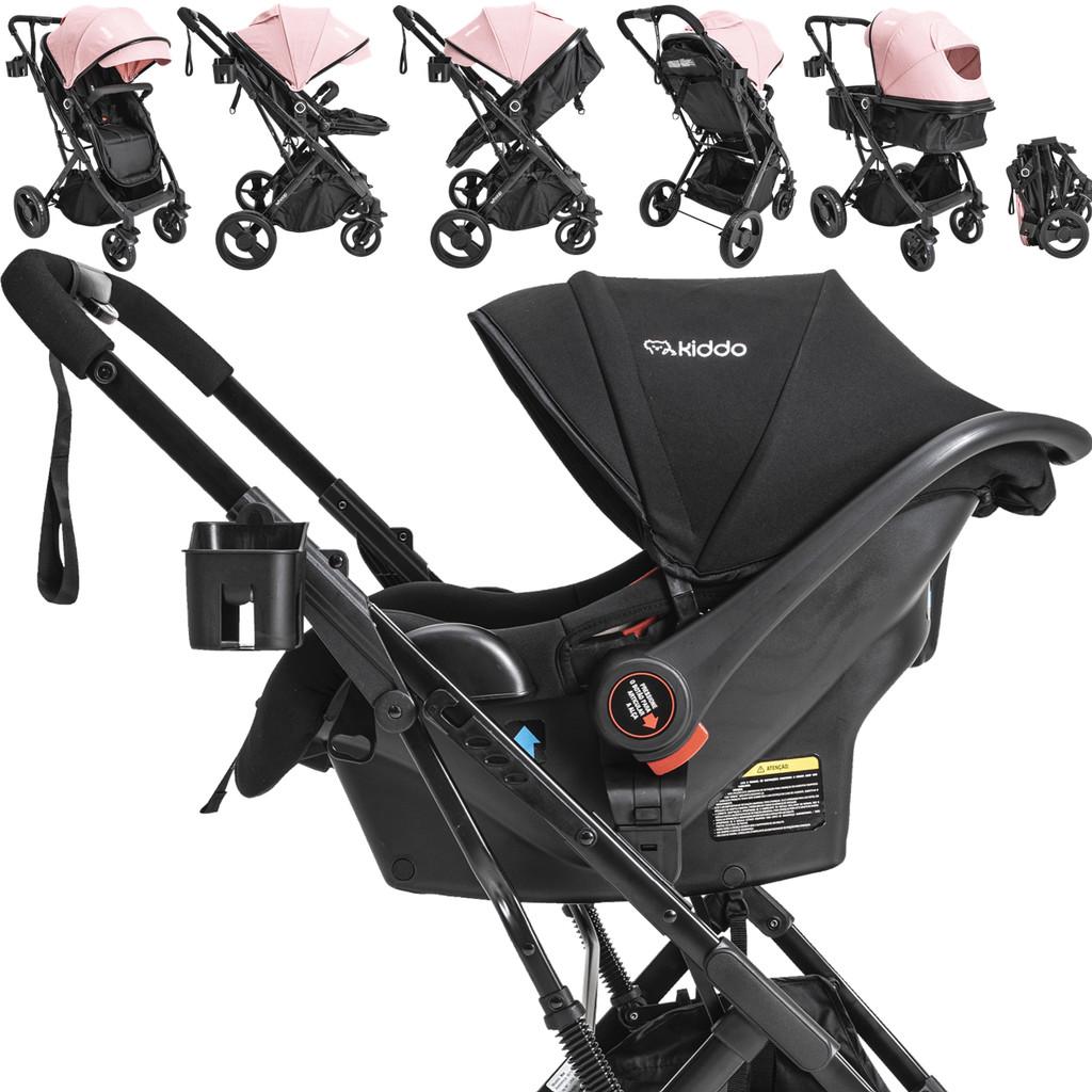 Carrinho De Bebe Kiddo Vox Ii Com Bebe Conforto E Base Rosa