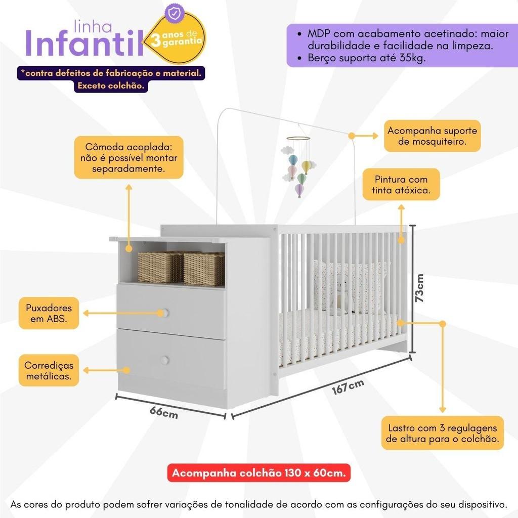 Berço Cômoda Com Colchão Incluso Meu Bebê Multimóveis