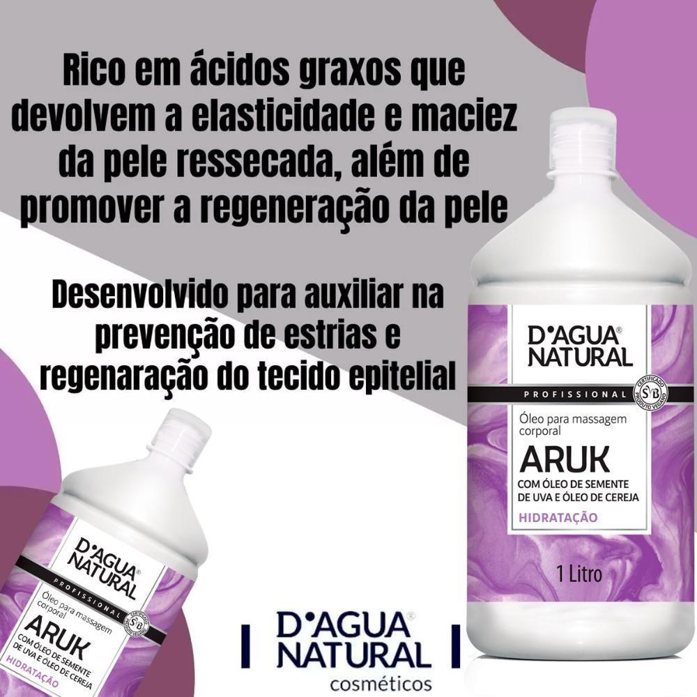 Kit 2 Unidades Óleo De Massagem Corporal Dagua Natural Aruk Semente De Uva E Cereja 1L Hidratação