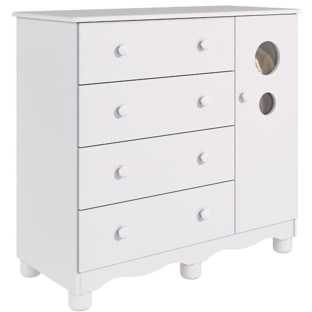 Cômoda Infantil 4 Gavetas 1 Porta 100 Mdf Bolinha Faura