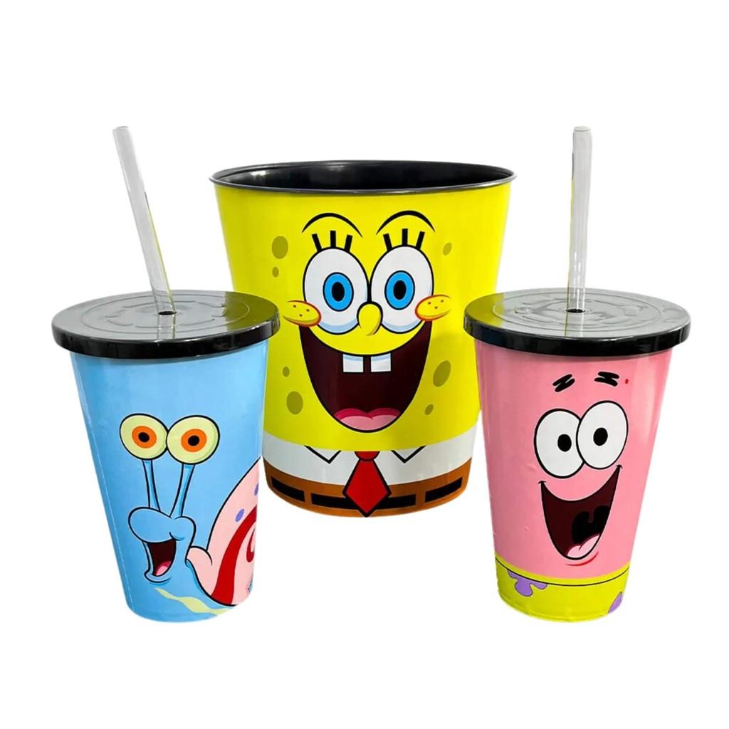 Almofada Bob Esponja Porta Pipoca Kit Cinema Fibra Suede Zona Criativa