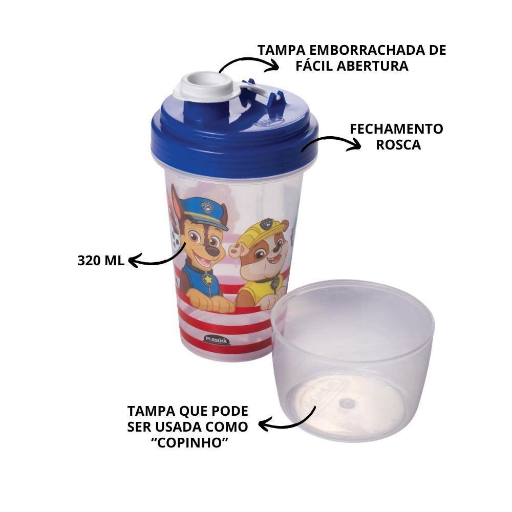 Kit Lancheira Patrulha Canina 5 Peças 3 Potes 1 Garrafa Mini Shakeira 1 Sanduicheira Plasútil