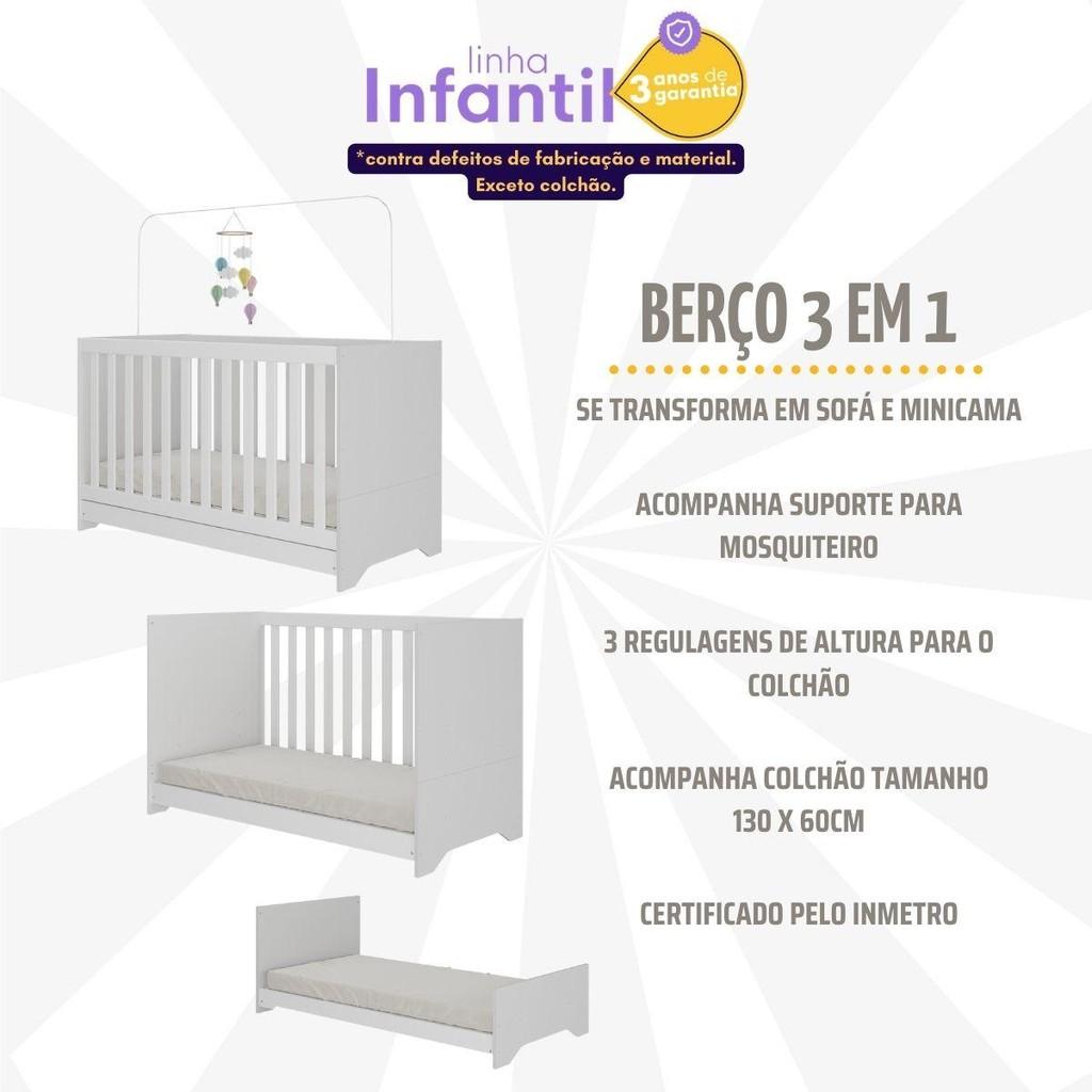 Berço 3 Em 1 Vira Cama Com Colchão Incluso Elza Multimóveis