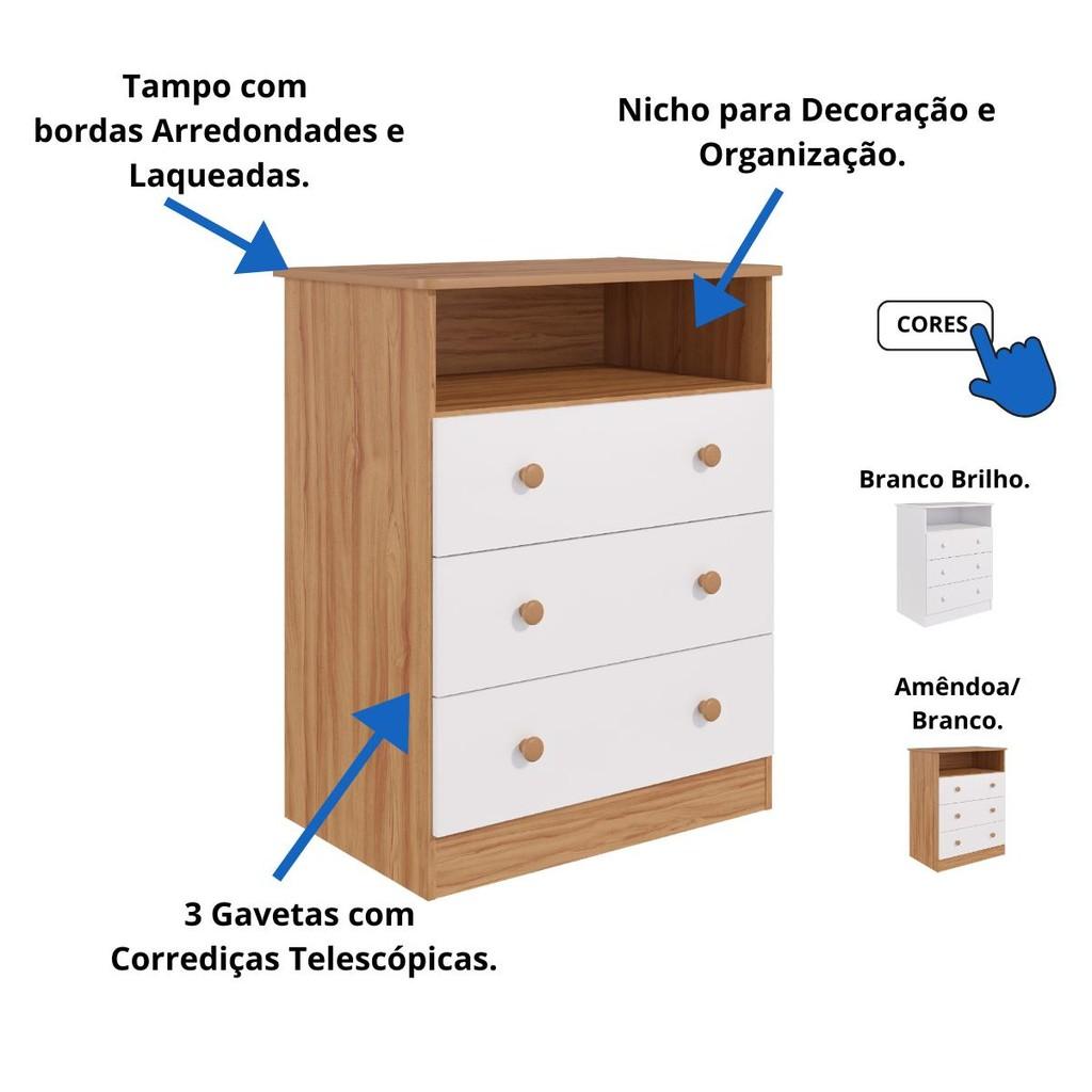 Quarto Infantil Completo Guarda Roupas 2 Portas 3 Gavetas Smim Gaveteiro 3 Gavetas Smim 100 Mdf