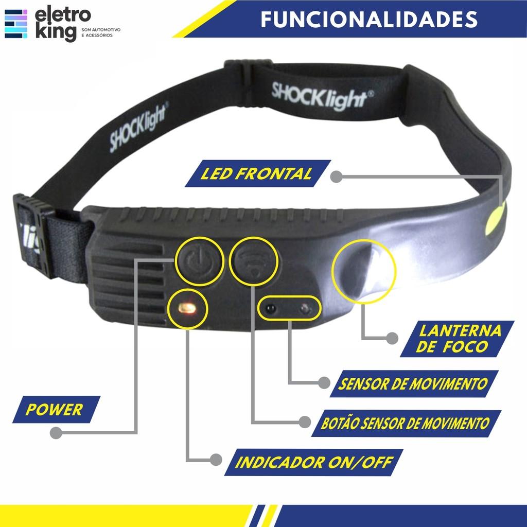 Lanterna LED Cabeça Headlamp Shocklight Trilha Recarregável