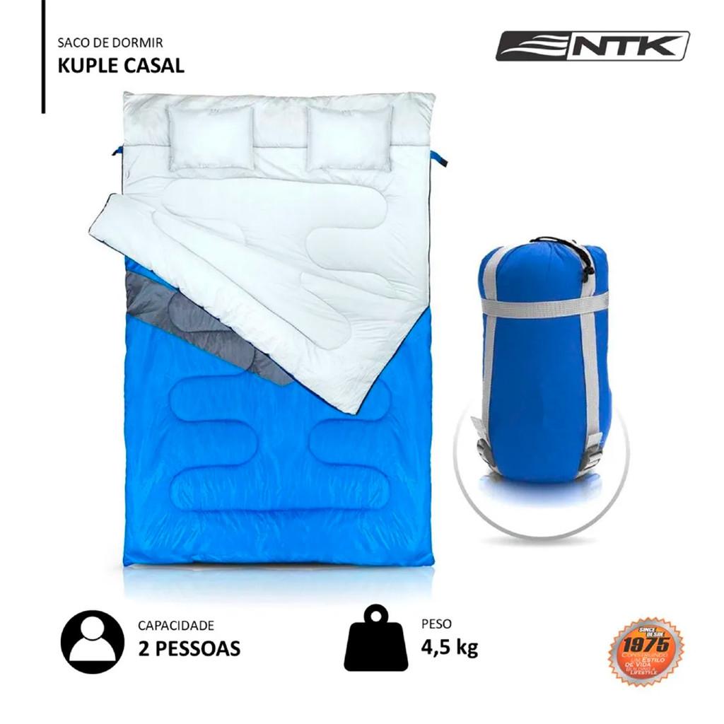 Saco Dormir Kuple Casal C/Travesseiro Camping -5 A 5 C Azul Localização Do Zíper Direita - Ntk