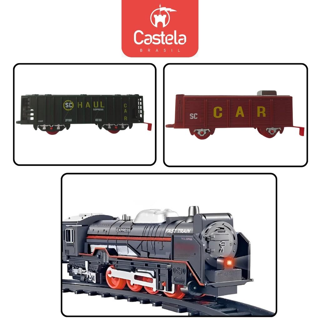 Locomotiva Com Dois Vagões Trenzinho Com Luz E Som - Castela