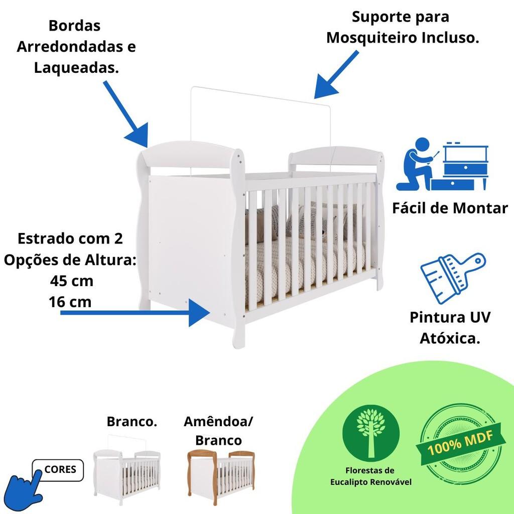 Quarto De Bebê Completo Berço Americano Marquesa 3 Em 1 Cômoda 1 Porta 4 Gavetas Telinha 100 Mdf