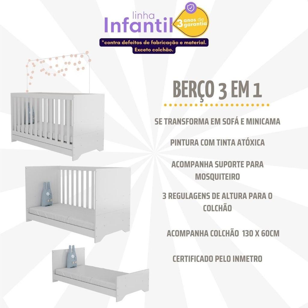 Berço 3 Em 1 Com Colchão Incluso Multimóveis Pipoca