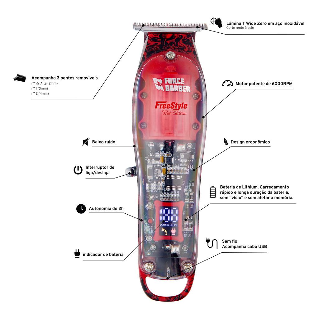 Máquina De Corte Freestyle Red Force Barber Bivolt