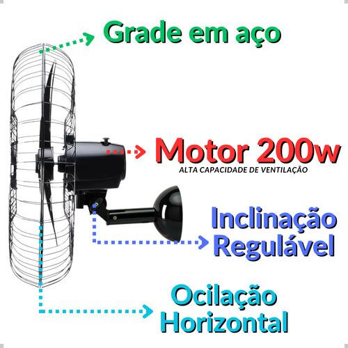 Ventilador Osc Parede 60cm Preto Bivolt Potente 200w Premium Ventisol Cor Da Estrutura Preta 127v/220v
