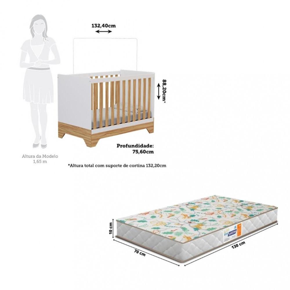 Berço Mini Cama 3 Em 1 Americano Mdf Popy Retrô Móveis Peroba Com Colchão Gazin