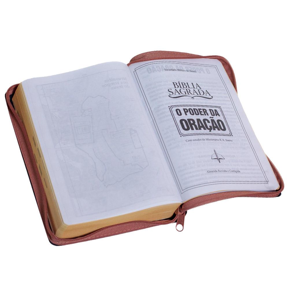 Bíblia Sagrada O Poder Da Oração Arc Letra Grandel Capa Semi Luxo Caramelo C/ziper S/borda