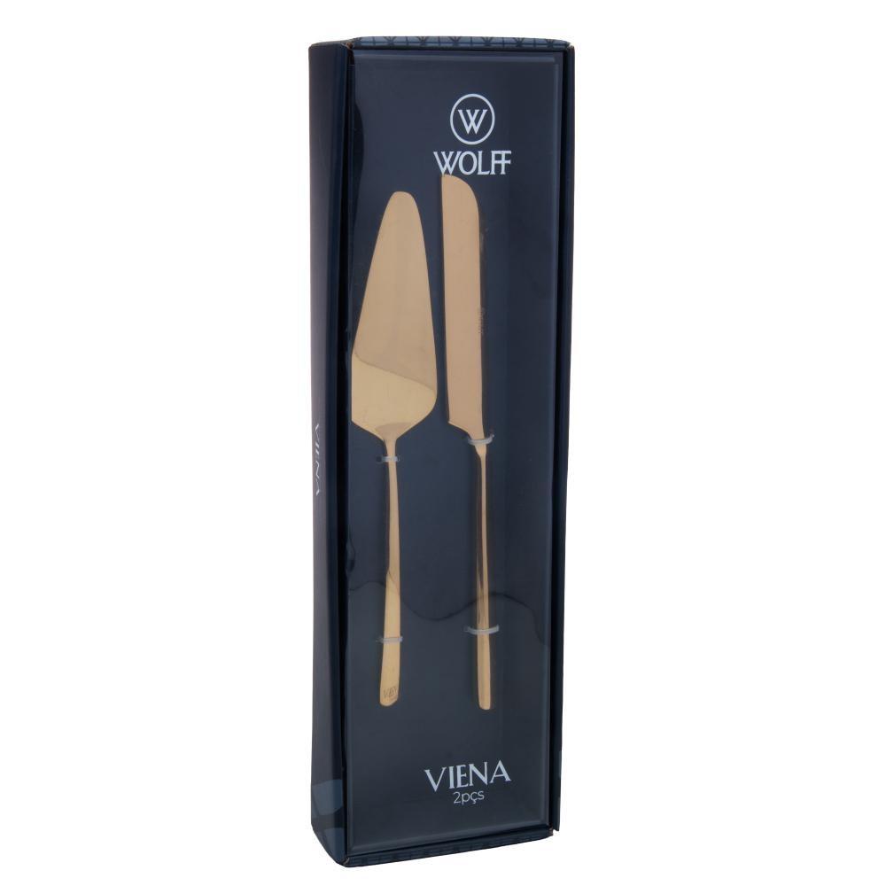 2 Peças Para Bolo Viena Dourado Aço Inox Wolff