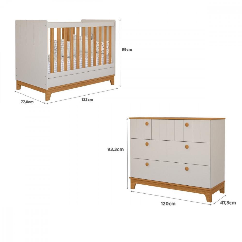 Quarto De Bebê Berço Mini Cama E Cômoda 6 Gavetas Liza Permobili
