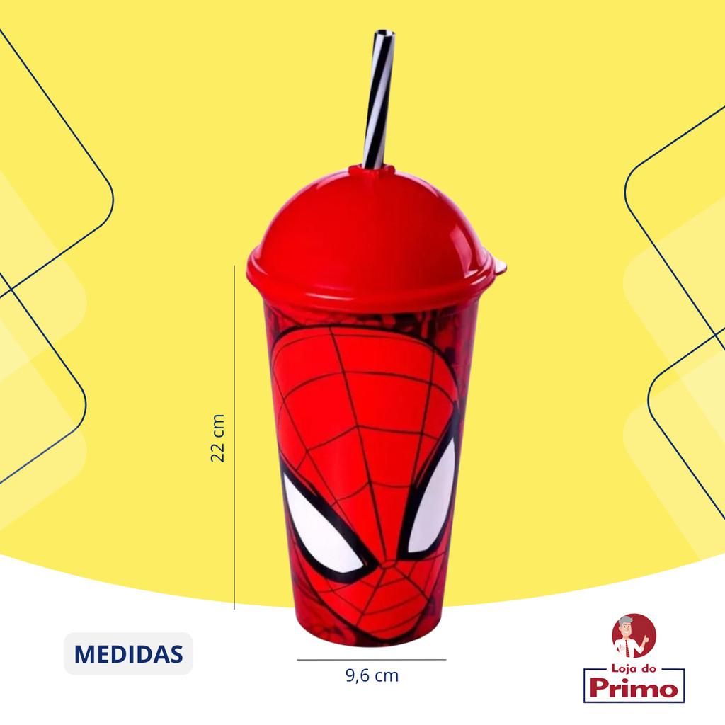 Copo Shake Homem Aranha Com Canudo 500ml Para Água E Suco Infantil Plasútil