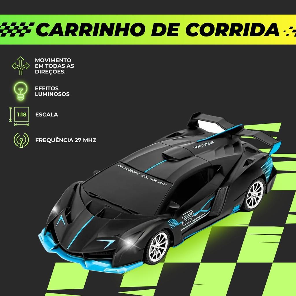 Carrinho De Controle Remoto Bugatti Brinquedo Corrida Veloz Com Luz Pilha Preto Kizumba
