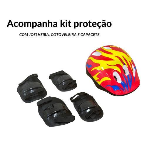 Skate Infantil Semi Profissional + Kit Equipamentos Segurança Shape Estampado Suporta Até 50kg 31 Rodas 50mm Bw014c