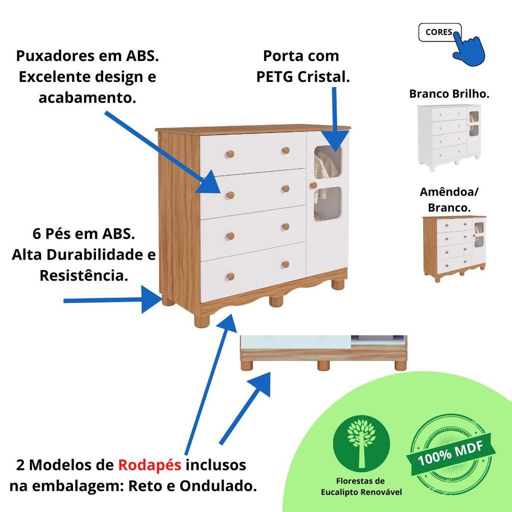 Quarto De Bebê Completo Com Guarda Roupa 3 Portas Cômoda Uli 4 Gavetas 100 Mdf
