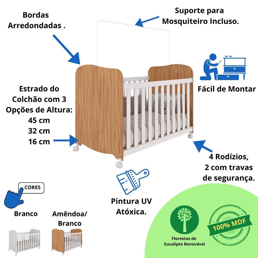 Quarto De Bebê Completo Berço Americano Uli Cômoda 1 Porta 4 Gavetas 100 Mdf Junior