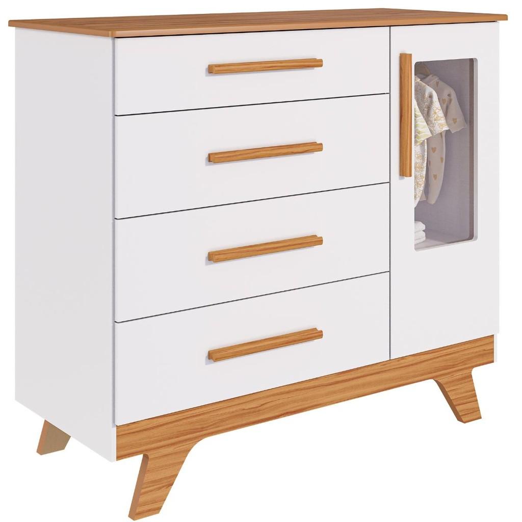Cômoda Infantil Retro 1 Porta 4 Gavetas 100 Mdf