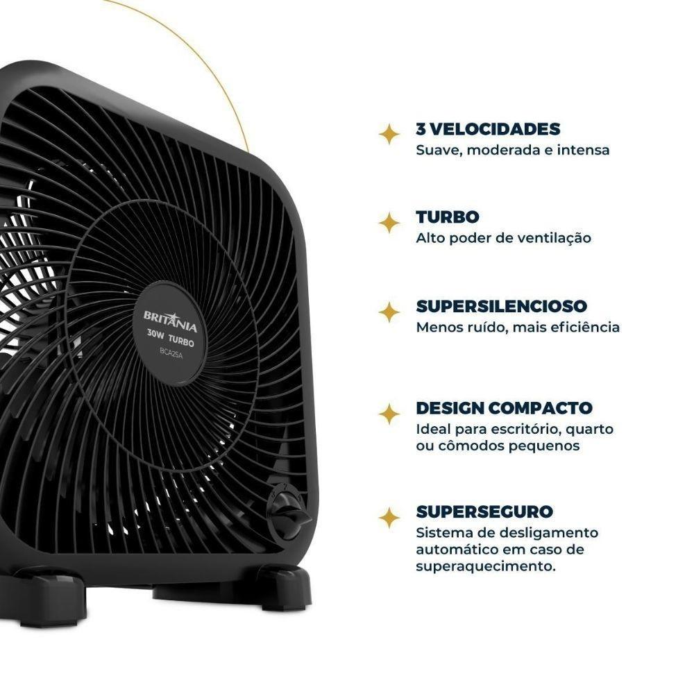 Ventilador De Mesa Britania 30W Bca25a 3 Velocidades Preto