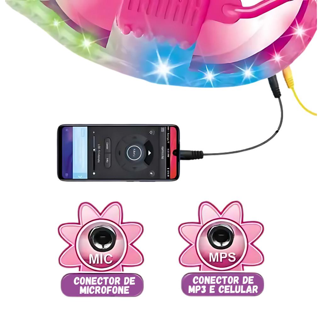 Guitarra Musical Infantil Rosa Com Microfone E Luz Castela
