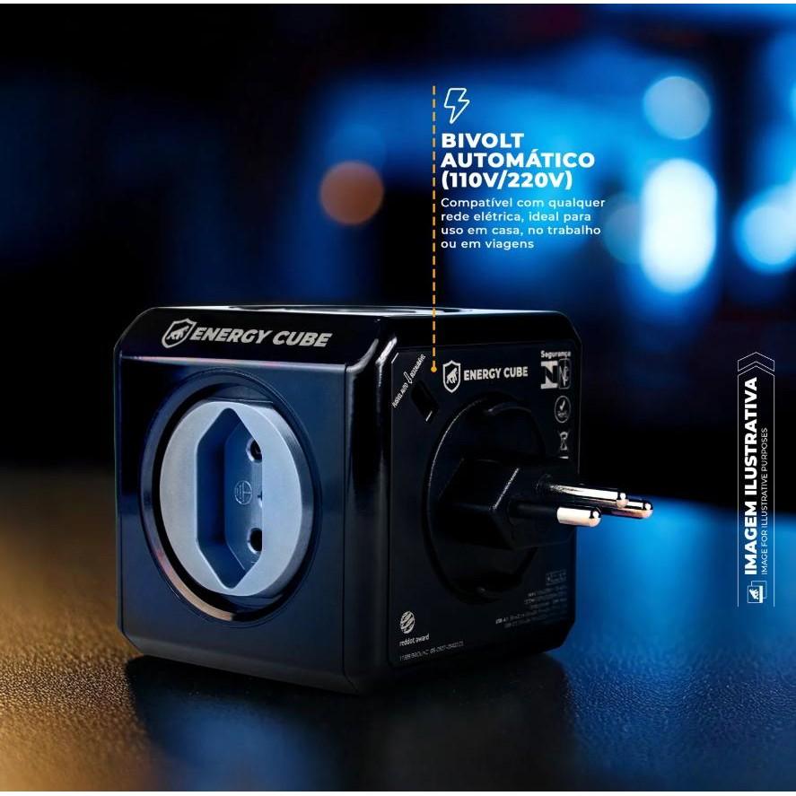Filtro De Linha Adaptador Benjamin Bivolt 5 Tomadas Energy Cube Gshield Preto Proteção Infantil Inmetro