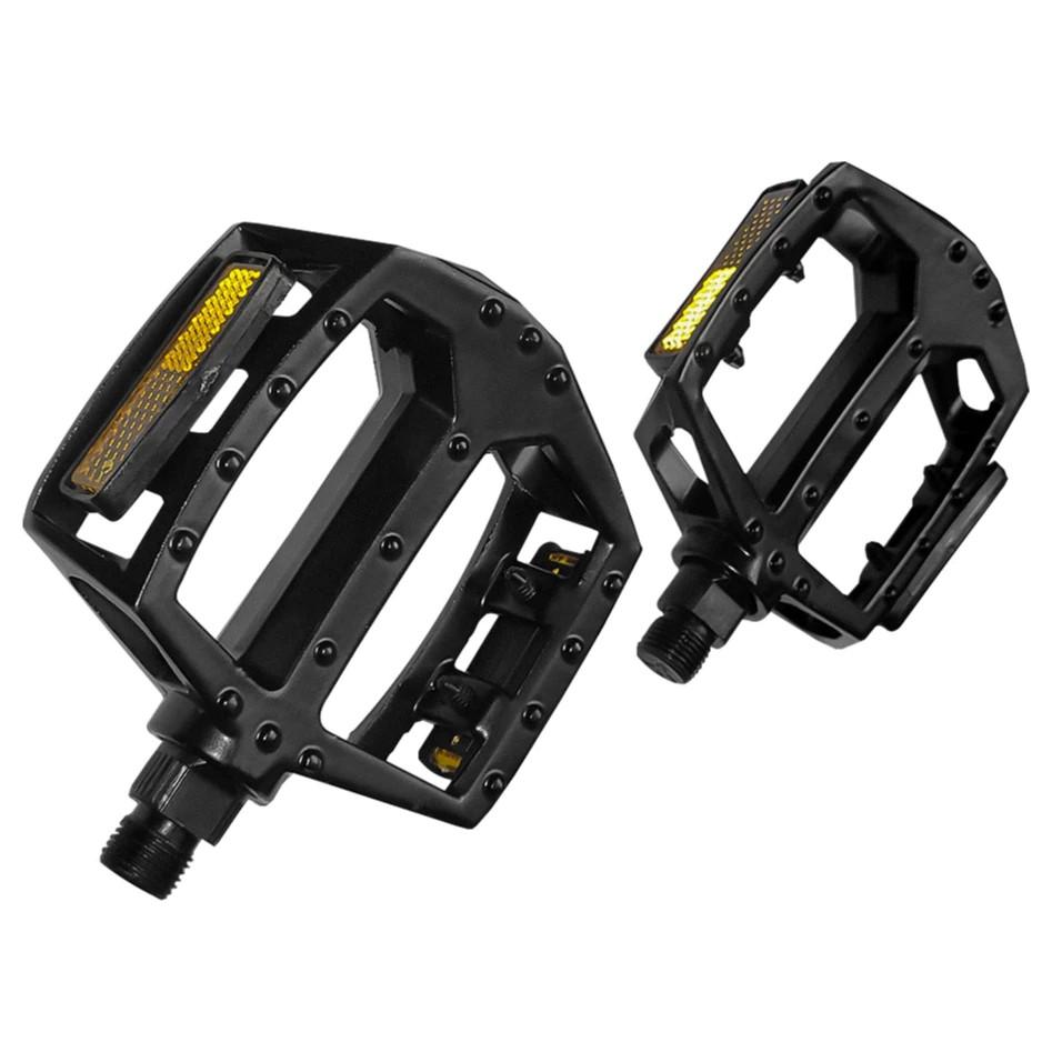 Kit Par Pedal Plataforma Gta Alumínio Rosca Grossa 9/16 Esfera + Pedivela Em Aço Gta 170mm 28/38/48 Mtb