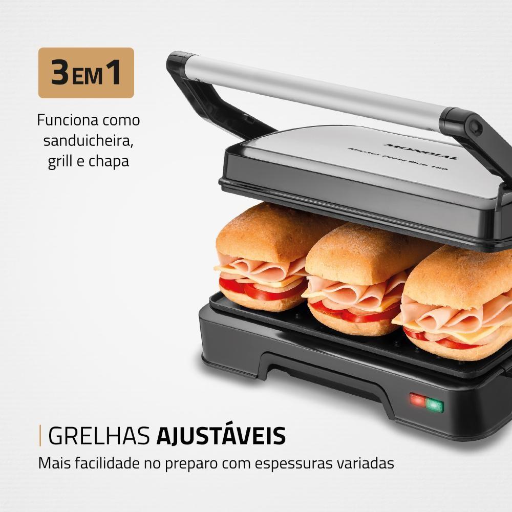 Sanduicheira Grill Master Press Duo Preto/inox 127v Mondial 180 Pg-01-180