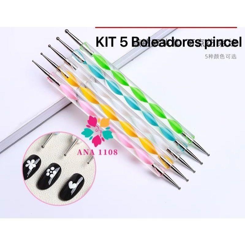 Ana 1108 Kit 5 Boleadores Pinceis Ponta Dupla Decoração De Unha