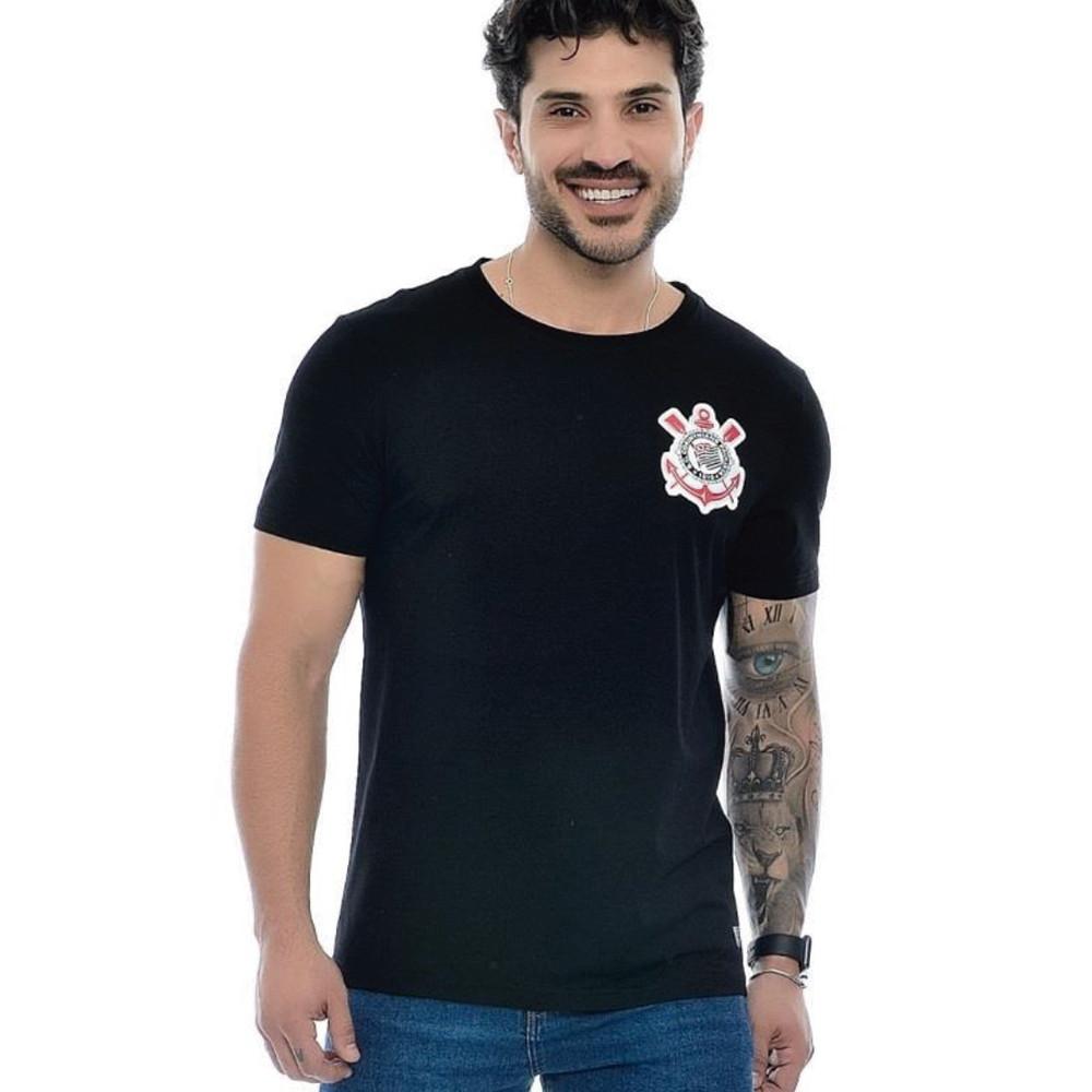 Camisa Torcedor Corinthians Algodão Preta Masculina Oficial
