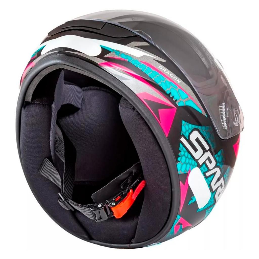 Capacete Moto Fechado Tamanho 56 58 60 Spark Dragon Viseira Cristal Preto Com Azul Tiffany Ebf