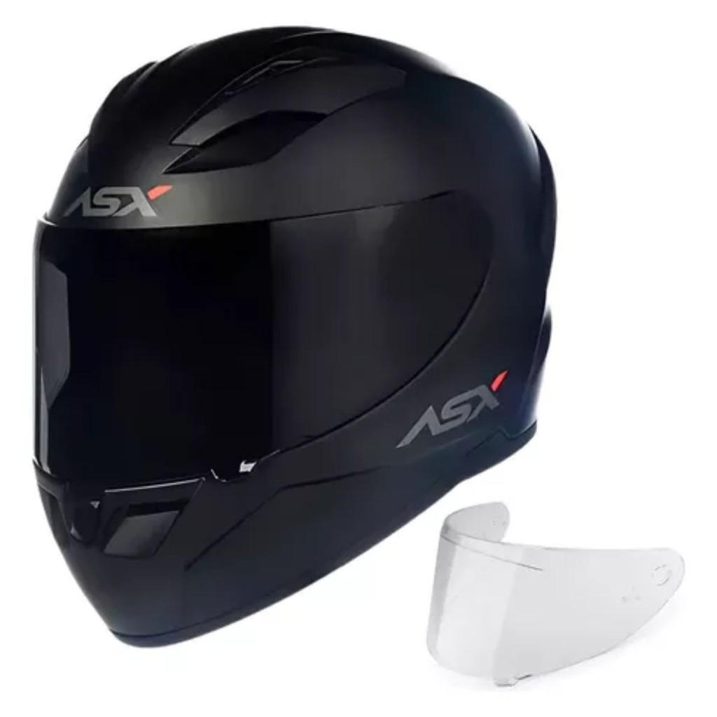 Capacete Asx City Solid Preto Fosco + Viseira Fumê Original Fechado Modelo Esportivo Inmetro