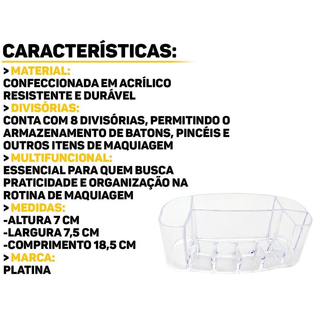 Bandeja Em Acrílico Organizador De Cosméticos Porta Maquiagens Pincel Batom 8 Divisórias