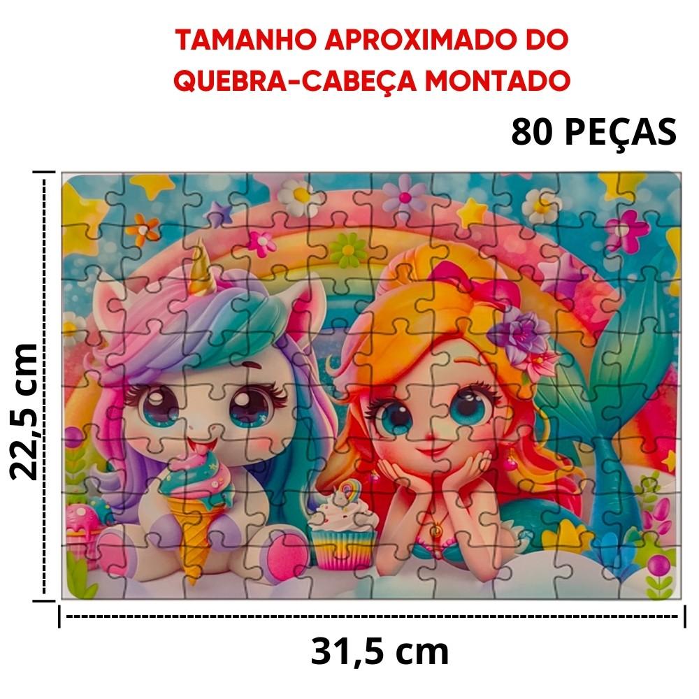 Quebra Cabeça Reino Encantado 80 Peças Pais E Filhos Puzzle Menina Sereia Magia Unicórnio Princesa