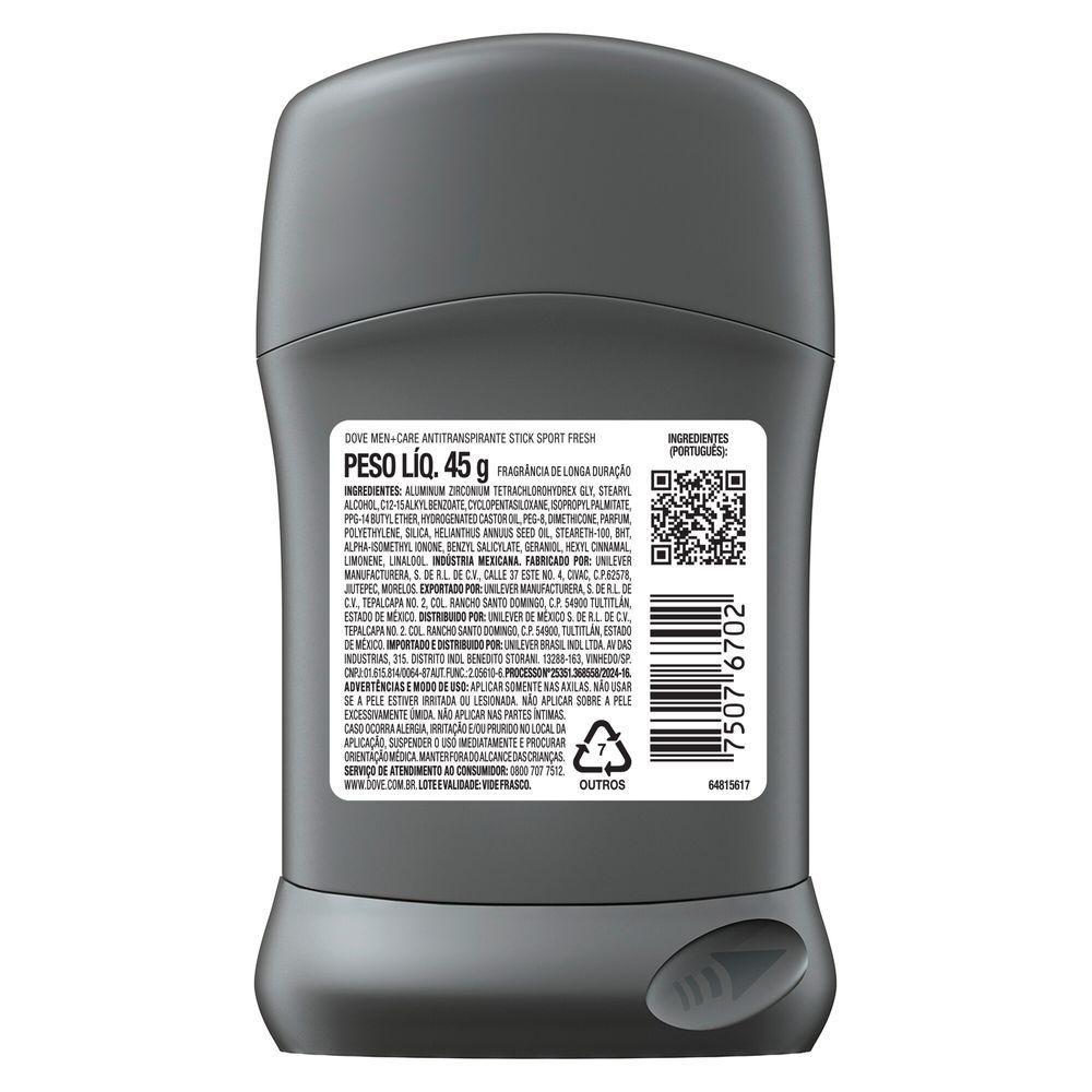 Desodorante Antitranspirante Stick Dove Men+care Sport Fresh 45g