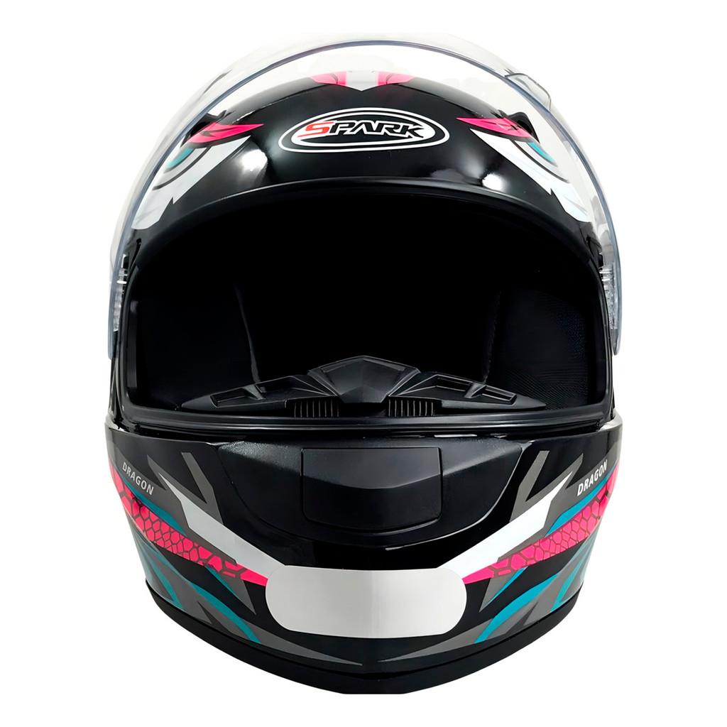 Capacete Moto Fechado New Spark Dragon Com Narigueira Cor Preto Fosco Rosa Tamanho 58 - Ebf
