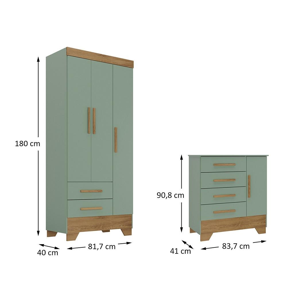 Quarto Infantil Guarda Roupa 3 Portas E Cômoda Catavento Rodial