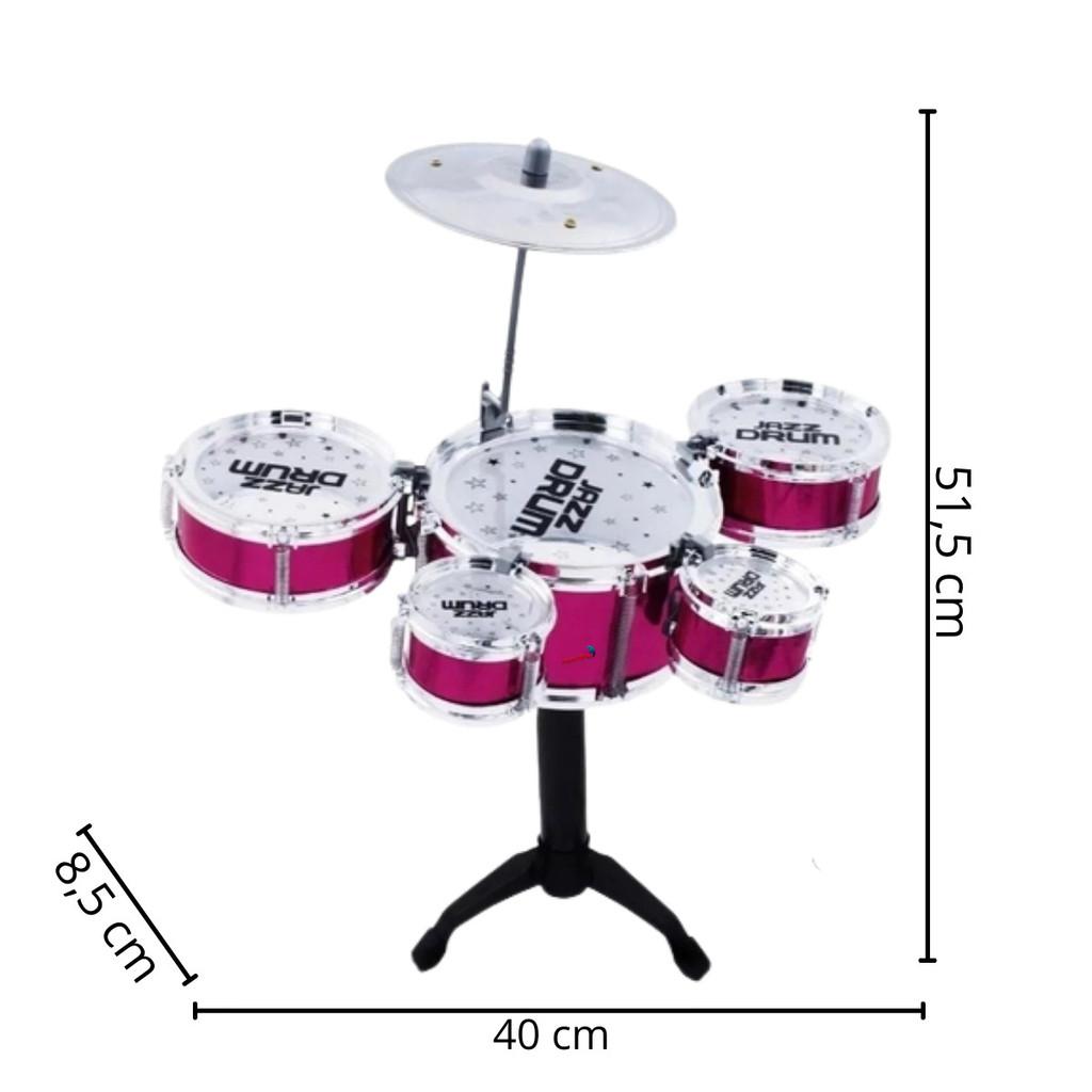 Mini Bateria Vermelho E Azul Musical Infantil Brinquedo Com 5 Tambores E Baqueta Menino Menina