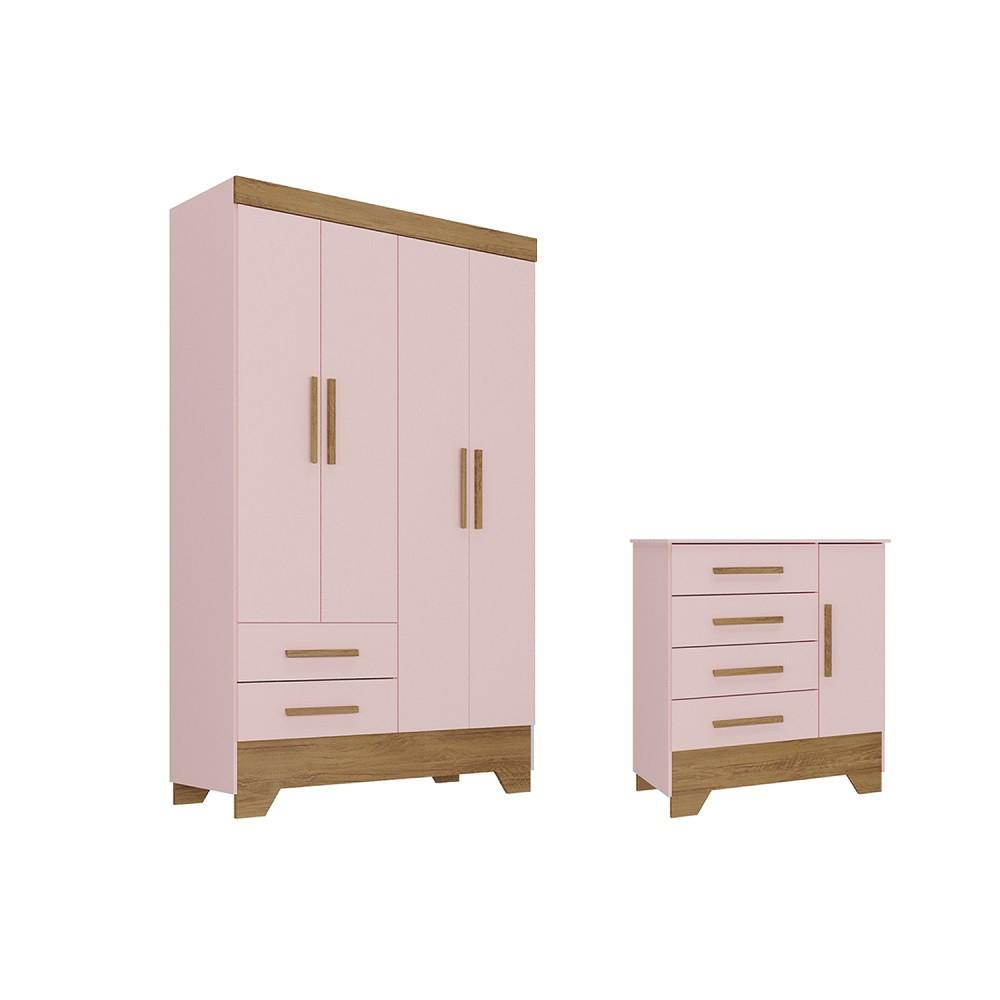 Quarto Infantil Guarda Roupa 4 Portas E Cômoda Catavento Rodial
