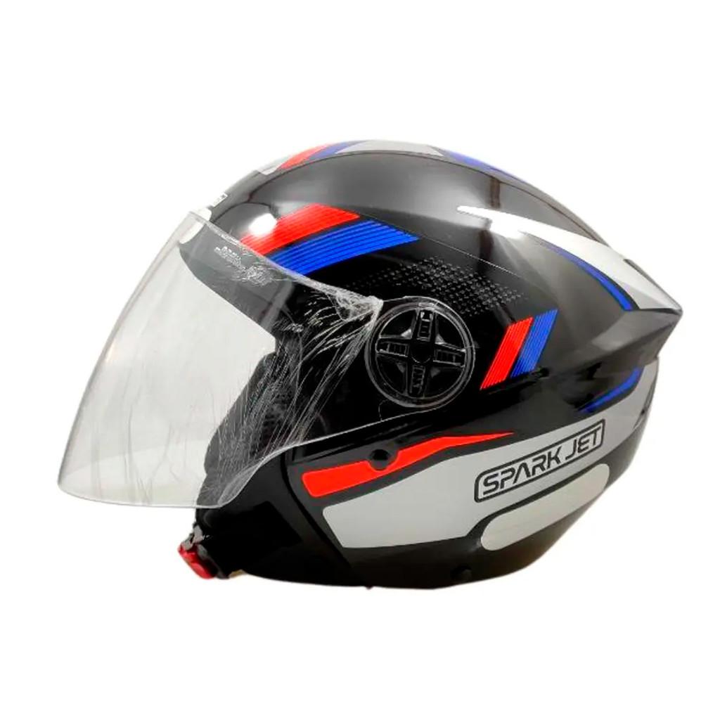Capacete Moto Aberto Spark Jet Sting Viseira Cristal Preto C/Prata Inmetro Tamanho - Ebf